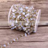 Antique Bronze Brass Rosary Style Beaded Chain, Opal Stone Wire Wrapped Chain Rosary Chain Beads For Jewelry Making thumbnail-2