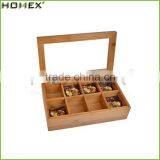 Bamboo Tea Bag Storage Box With Lock And Clear Window/Homex_Factory thumbnail-2
