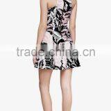 Ladies Casual Tropical Print Sleeveless Crisscross Neck Elegant Stretch Fit and Flare Dress thumbnail-2