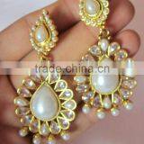 Polki Gold Tone Pearl Bollywood Necklace EARRING Set Bridal thumbnail-3