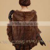 CX-B-M-06 Latest Womens Genuine Real Knitted Mink Fur Shawl Hoodied thumbnail-4