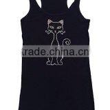 Womens Fashion T-shirt With Black Cat in Rhinestones thumbnail-2