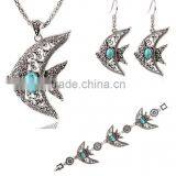 Silver Plated Lovely Fish Family Jewelry Sets Necklace Bracelet Earrings Turquoise Jewelry Sets For Girls thumbnail-1