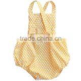 Wholesale Baby Clothing Yellow Polka Dot Kid's Romper With Pom Pom Trim Girls Boho Bubble thumbnail-2