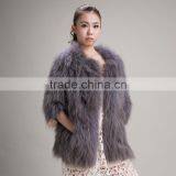 Myfur Women Winter Fluffy Real Raccoon Fur Coat Fur Outerwear Jacket Dark Grey thumbnail-1
