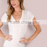 Runwaylover 5488 New Design Sexy Ladies White Deep V-neck Bodysuit thumbnail-1