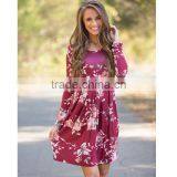 B40989A Fashion Print Flowers Dress Women Long Sleeve Crewneck Dress thumbnail-2