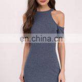 OEM Cold Shoulder Ribbed Bodycon Mini Dress 2017 thumbnail-5
