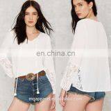 2017 New Blouse Designs White V-neck Lady Blouse With Lace Details thumbnail-1