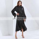 TWOTWINSTYLE Dress For Women Lace Up Lantern Sleeve High Waist With Belt Ruffle Vintage Patchwork thumbnail-3