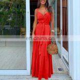 2020 Summer New Women's Personality Button V-neck Stitching Suspender Dress Factory Direct thumbnail-4