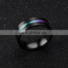 Black Ring for Men Women Groove Rainbow Stainless Steel Wedding Bands Trendy Fraternal Rings Casual Male Jewelry thumbnail-1
