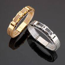 Luxury Bracelet for Men Gold Color 12MM Wide Stainless Steel Square Franco Link Chain Men's Wrist Bracelets With Magnet Clasp thumbnail-5