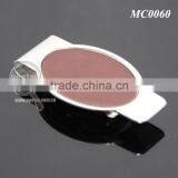 Promotional Oval Shaped Stainless Steel Metal Brown Leather Money Clip thumbnail-2
