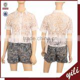 2015 Short Sleeve Ladies Tops Women White Lace Blouse thumbnail-1