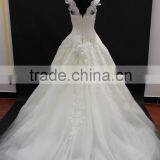 Cream Nice Design Embroidery Lace Appliques Cap Sleeve Long Train Wedding Dress thumbnail-5