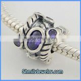 Wholesale Hot Sale Silver Beads With Purple CZ Crystals BCZ62