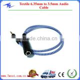 Custom Textile Braided 3.5mm Stereo Male To 6.35mm Female Aux Audio Cable