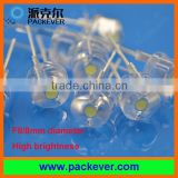 F8 8mm 0.5W high brightness straw hat LED diodes beads 120 degree view angle white color