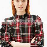 2017 AW New Collection Back Neck Design Plaid Women Top Blouses in Red Color of Clothing Factory thumbnail-2