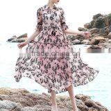 Maxnegio Printed Maxi Chiffon Long Pink Beach Dress thumbnail-2
