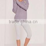 Custom Label Brand Women Plain Long Sleeve Knitwear Crewneck Lace Up Jumper Purple Pullover Oversized thumbnail-5