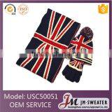Fashion UK Flag Patten Design Knitted Scarf Hat Glove Sets Wholesale thumbnail-1
