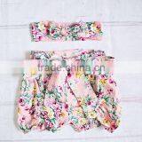 Light Pink Floral New Born Baby Bloomer With Hairwraps Set Posh Girl Clothes Underwear thumbnail-1