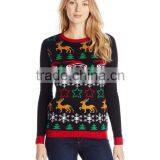 Black Fancy Pattern Jacquard Pattern Cotton Pullover Women Knitted Christmas Sweater thumbnail-1