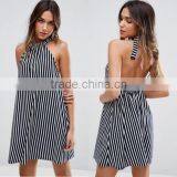 Floral Embroidery Sleeveless Summer Dress Halter Ruffles Backless Dress Apparel thumbnail-1