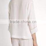 High Quality Shawl Collared White and Golden Color Contrasting Satin Sleepwear thumbnail-3