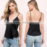 2017 Latest Fashion Design Wholesale Black Sexy Tank Top Satin Blouse thumbnail-1