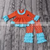 Yawoo orange cotton top match ruffle pants kids trendy clothing children's boutique clothing