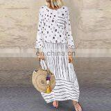 2020 Summer Fashion Women Dresses O-neck Print Dot Stripe Long Sleeve New Style Short Dress For Ladies thumbnail-1