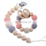 Crochet Beads Baby Pacifier Clip Chain Wood Teething Ring Toys Set