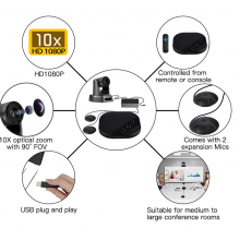 Hotrain FXAO3000E 10x Zoom 3 Presets Din6 Conference Video Camera Microphones Docking Station Audio/Video Conferencing System Set thumbnail-5