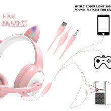 G19 Pink Cat Ear Cute Girl Gaming Headset With Mic Noise Reduction Foldable Stereo Music Helmet RGB Flash Wired Headphone thumbnail-2