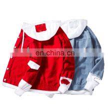 Customized Brand 100% Cotton Lapel Hooded Jacket Men's Windbreaker Washed Casual Jacket Bomber Jacket S-4XL thumbnail-1