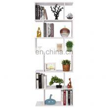 Wood Bookcase 6 Tier Shelves S Shape Bookshelf Free Standing Shelving Storage Display thumbnail-2
