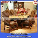 In Stock european style hand carved dining room sets long wood table high back fabric+leather chairs