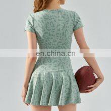 Leopard Print Tennis Golf Shirt 2-In-1 Mini Skirt Suit Set Women Outdoor Sports Wear Baseball Uniform 2 Pcs Gym Fitness Clothes thumbnail-2