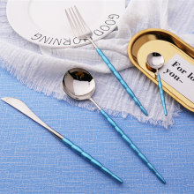 High Quality Purple and Silver Brushed Colored Matte Plated Wedding 304 Stainless Steel Cutlery Flatware Set for Hotels thumbnail-3
