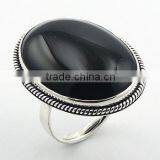 Ornate Silver Surround Exquisite Black Agate Gemstone Ring thumbnail-1