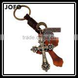 2015 Hot Sale Fashion Punk Style Keychain Cross Shape Pendant Leather Keychain