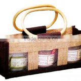 Bamboo Handle Jute Wine Bags For Wine Package or Use For The Gift Bag