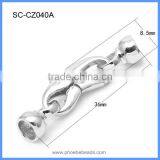 Wholesale White Rhodium Plated 925 Sterling Silver Lobster Spring Clasp With End Cap For Pearl Jewelry SC-CZ040 thumbnail-2