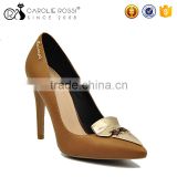 China wholesale women camel high heel pumps in us with gold buckle