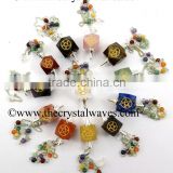 Mix Gemstones Pentacle Engraved Hexagonal Pendulum With Chakra Chain