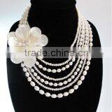 Charming pure white flower blossoms Shell, Pearl Choker Necklace Gemstones Handcrafted JN26