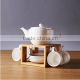 Modern Round Ceramic Coffee Sets with Square Wooden Rack for Wholesale Home Decor Ideas